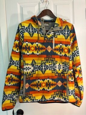 David Men’s Hooded Fleece Pullover - Yellow Orange Aztec